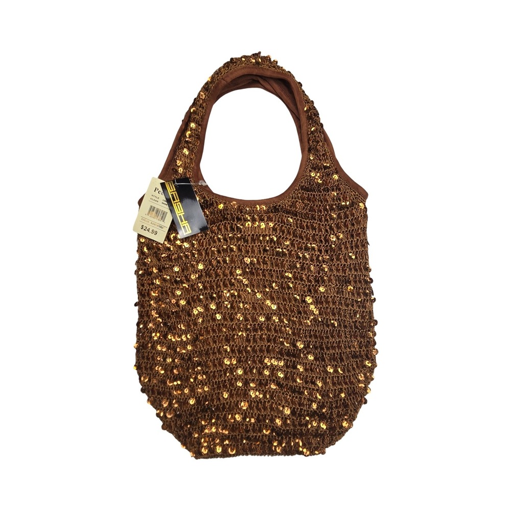 Sasha Handbags Brown Crochet Sequin Hobo Bag Vintage Y2K 2000s NWT Deadstock